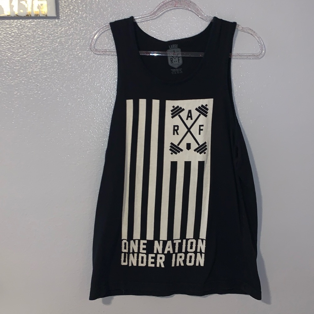 Rise Above Fitness One Nation Under Iron black athletic tank top